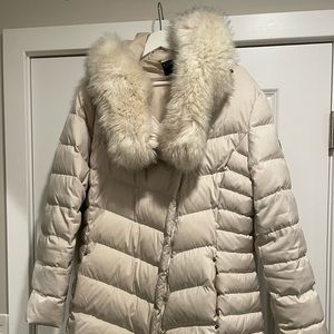 Bernardo puffer coat with faux fur hood.